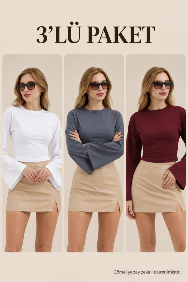 Women's Casual 3-Piece Crop Blouse