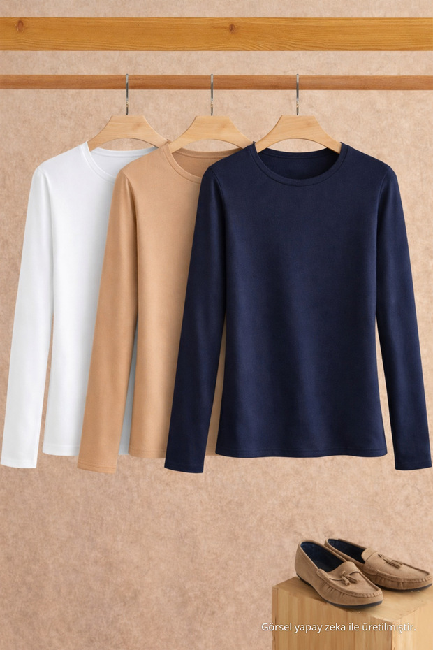 Women's Cotton Crew Neck Slim Fit 3-Piece Blouse