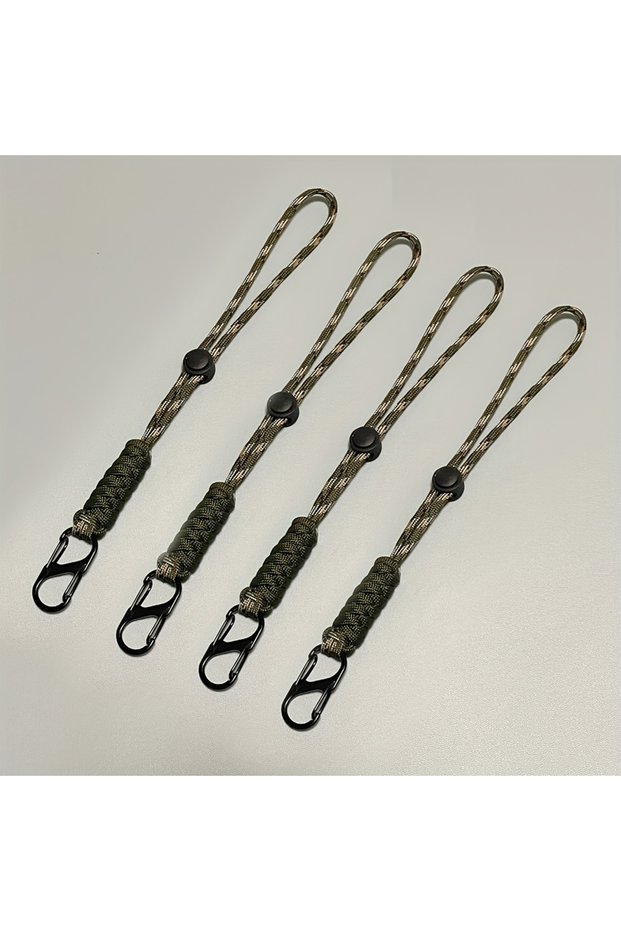 olive green 4pcs 4pcs Handmade Braided Nylon Keychain with Wrist Hook - Durable Outdoor Multi-Color