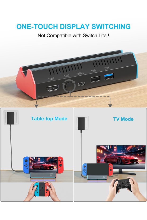 D2301-B Portable Charging Dock Station Base with 4K HDMI Adapter/USB 2.0 /Type C Port for Nintendo S