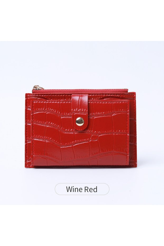 QB2004-WineRed Ultrathin Ladies' Small Wallet,Fashion Credit ID Card Holder Wallet PU Leather Women'