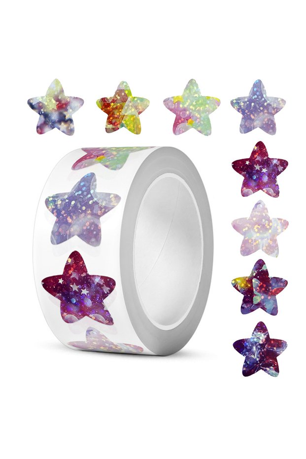D-1inch 500Pcs Glitter Star Stickers for Kids School Teacher Reward Sticker Cute Party Decor Busines