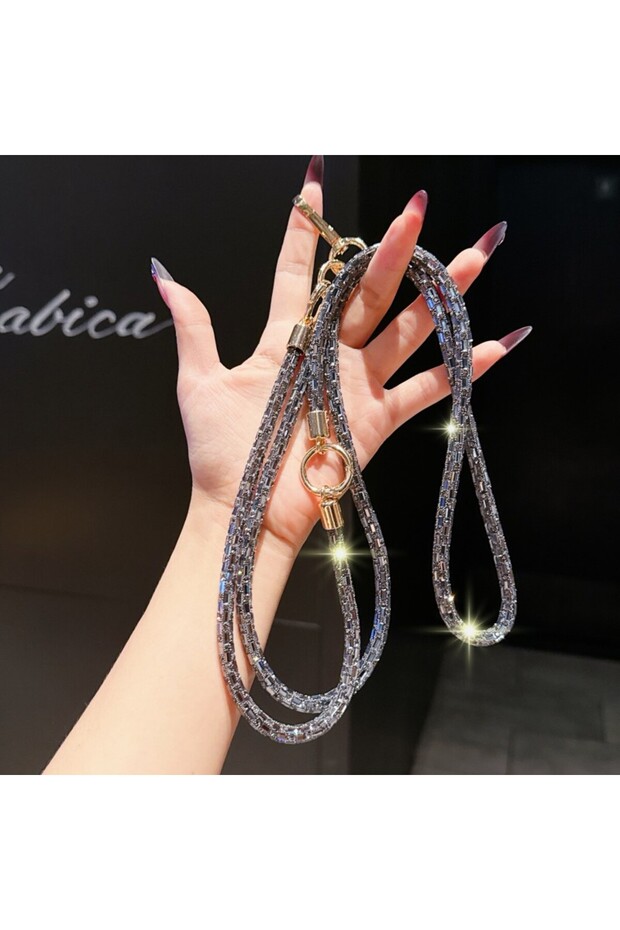 grey boli 2 In 1 Square Crystal Rhinestone Phone Lanyard Luxury Bling Bright Diamond Anti-lost Rope