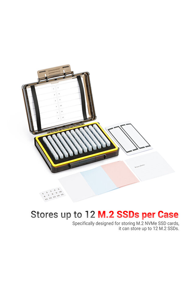black Dual Protect Hard M.2 2280 SSD Holder with 12 PCS Individual Clear M.2 NVMe Case for M.2 2280