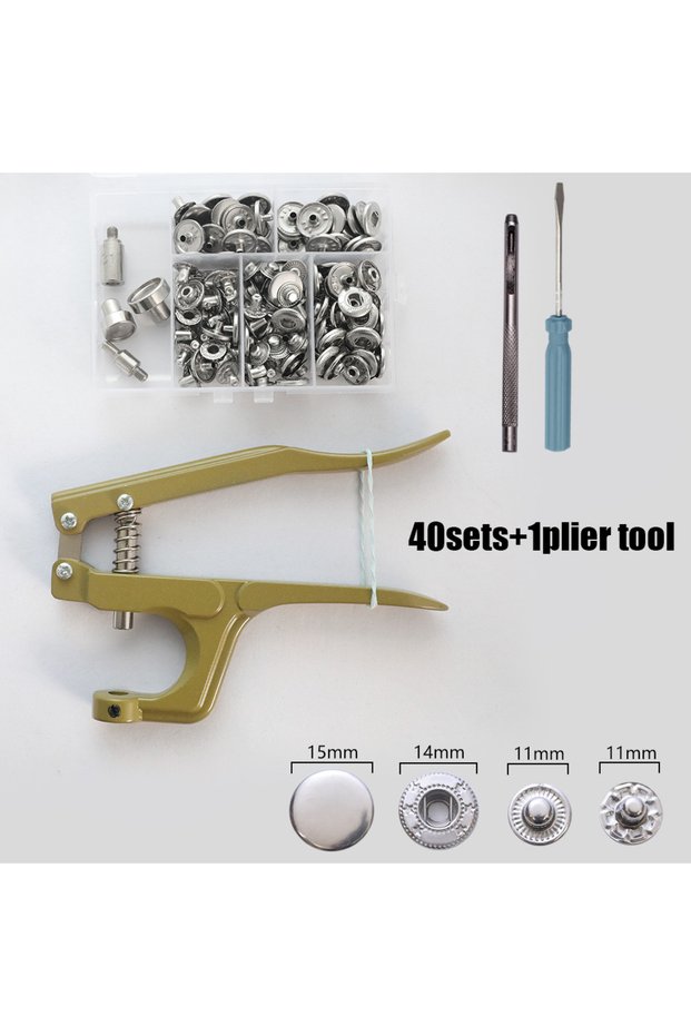 15mm 831 silver 40 sets snap fasteners with hand press pliers, 15mm and 12.5mm metal four-piece but