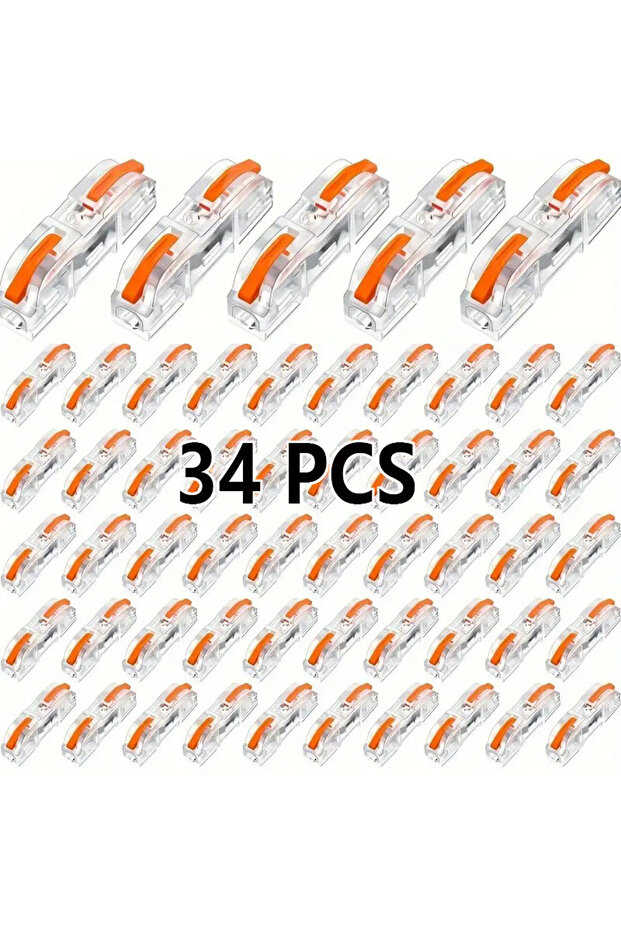 34Pcs-Orange 34/50/100 Pieces of Transparent Quick-Lever Wire Connectors, Push-In Universal Compact