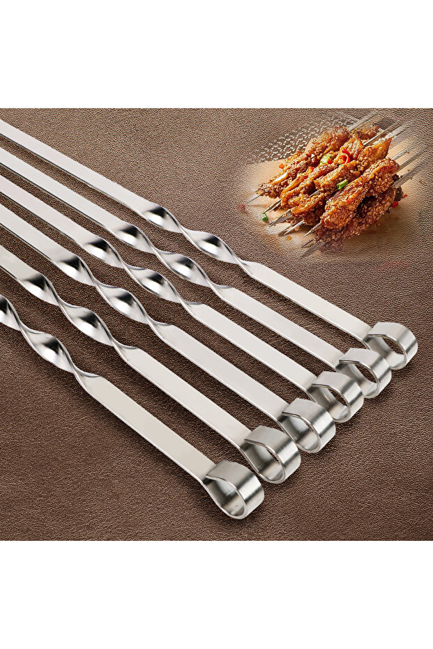 Stainless Steel Barbecue Skewer 6Pcs Wide BBQ Sticks Flat BBQ Fork Outdoor Camping Picnic BBQ Utensi