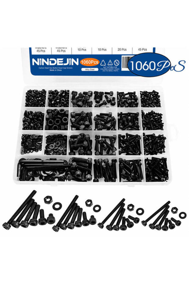 Socket 1060pcs M2 M3 M4 M5 Hex Socket Screw Set Carbon Steel Flat Round Cap Head Screws Bolts and Nu