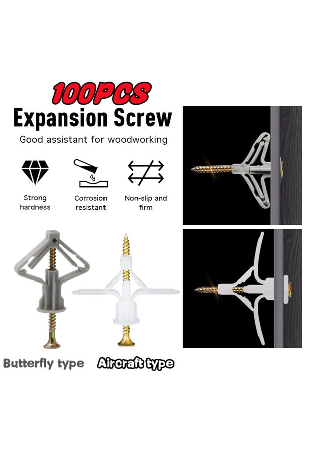 Butterfly type 100pcs Nylon Butterfly / Aeroplane Wall Plug for Hollow Partition Wall Ceiling Plaste