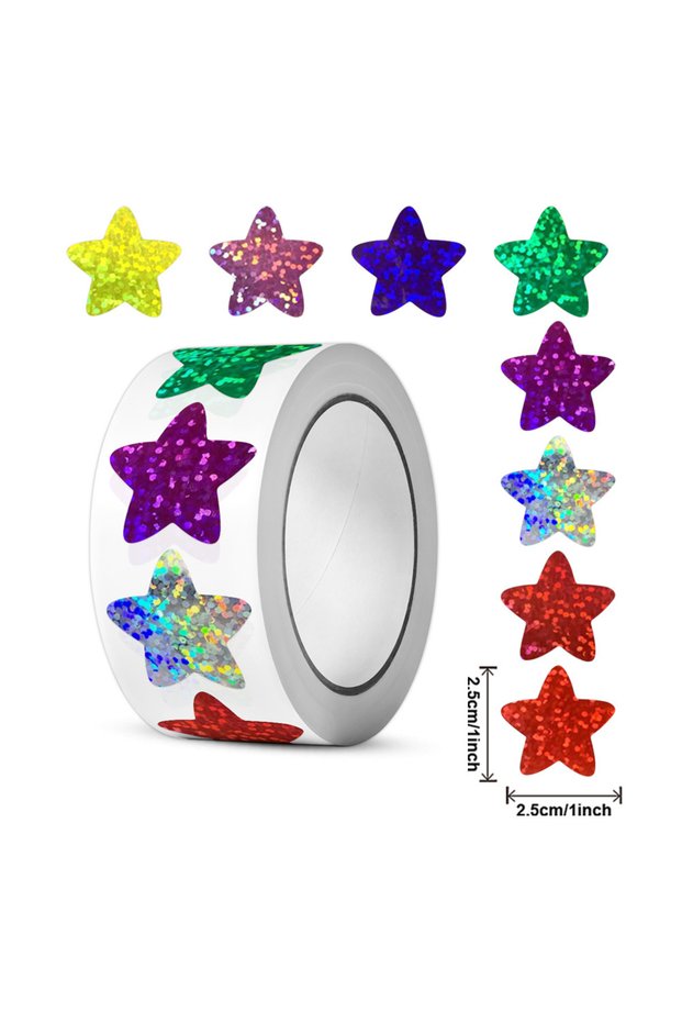 A 1Roll (500pcs) 500/1000pcs Colorful Star Adhesive Holographic Star Stickers Zoo Farm Scrapbook Sti