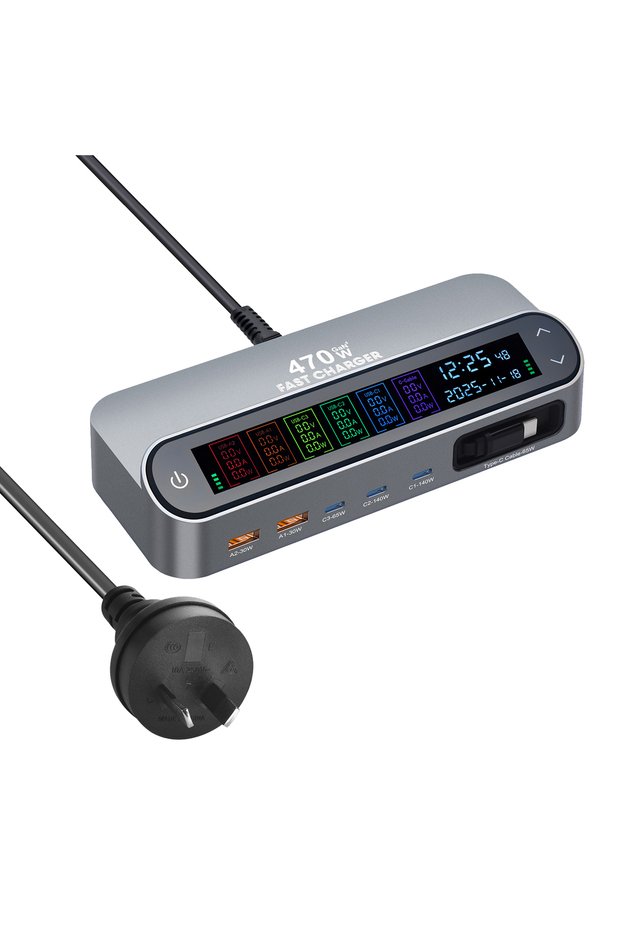 AU Plug 470W GaN Fast Charger 140W PD3.1 PPS USB Type-C Digital Display Charging Station for iPhone