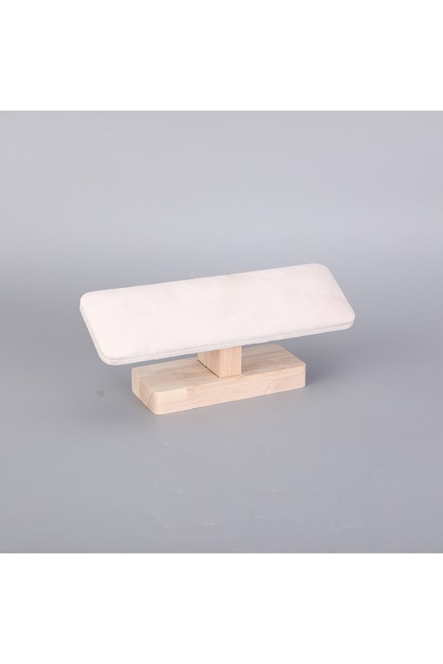 Beige Velvet 1pc Wooden Base T-Shaped PU Leather / Velvet Bracelet Display Rack Bangle Watch Hairban