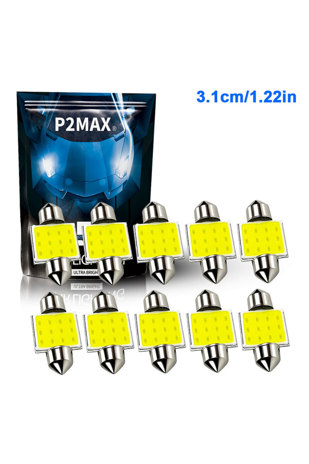 10PCS 31MM 10pcs Ultra Powerful Festoon LED COB Dome Reading Roof Mirror Lights 12V 6000K Super Whit