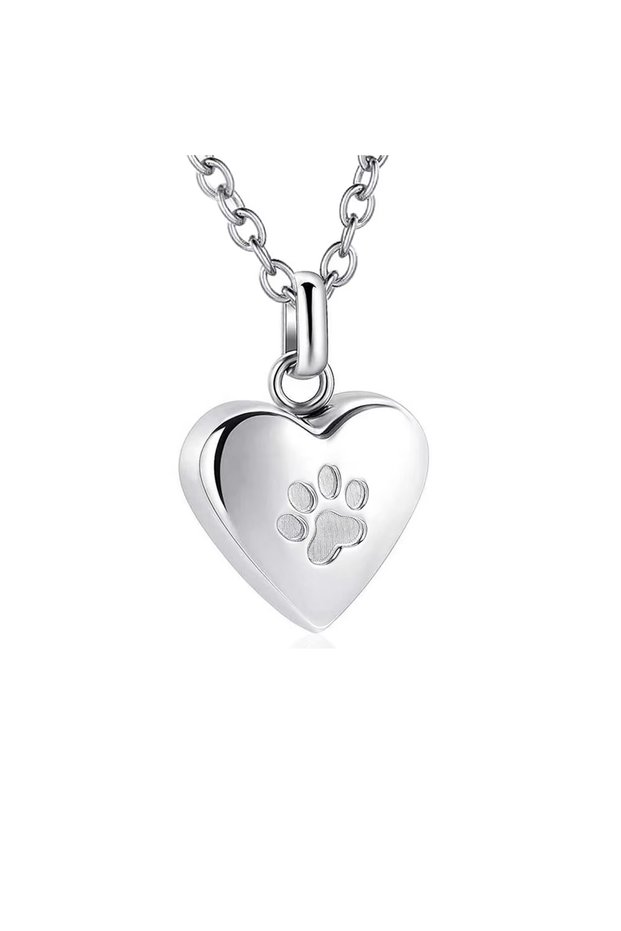 Silver Pet Ashes Heart Cremation Jewelry Urn Necklace for Ashes for Women Men, Paw Print Memorial P