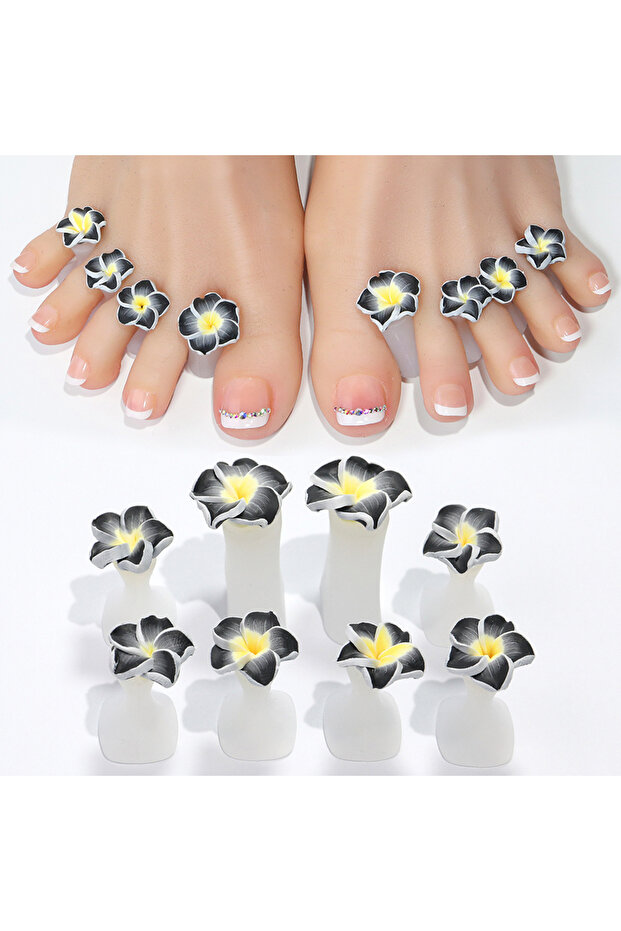 Black flowers 8Pcs/Set Soft Silicone Flower Design Perals Toe Separator For Pedicure Foot Finger Spl