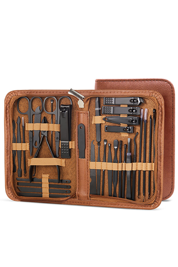 32pcs Brown-Black 8/32pcs Manicure Set Professional Pedicure Kit Nail Scissors Grooming Kit Stainles