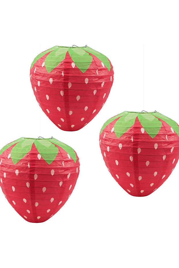 8inch Red 3PCSX20CM Strawberry Paper Lanterns Ornament Very Refreshing and Cute for Fruit Theme Birt