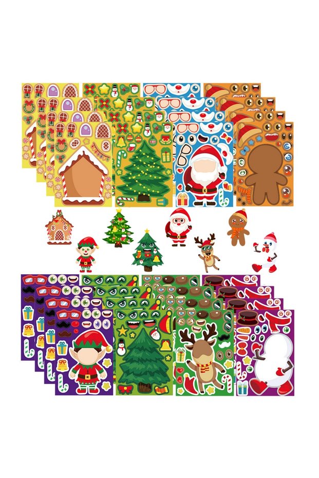 32PCS-4Packs 8-48Sheets Christmas Children DIY Puzzle Sticker Games Unicorn Make A Face Funny Assemb