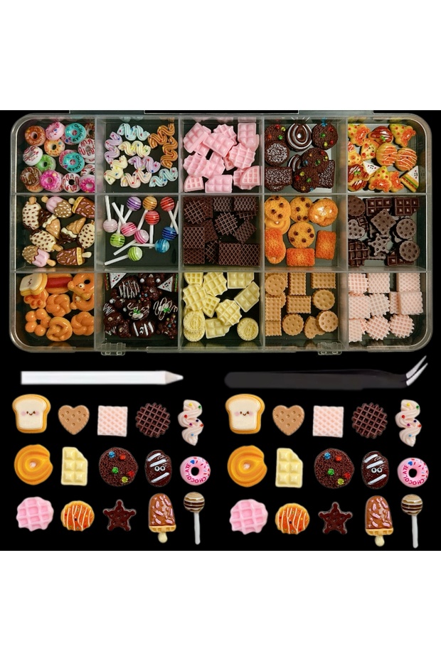 M8026-15 1Box Dopamine Colored Lollipop Donut Cream Nail Art Decorations Colorful Bowknots Artificia