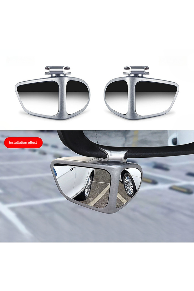 Silvery 1pair Car Rearview Mirror Blind Spot Mirror Front and Rear Wheels 360° Adjustable Wideangle