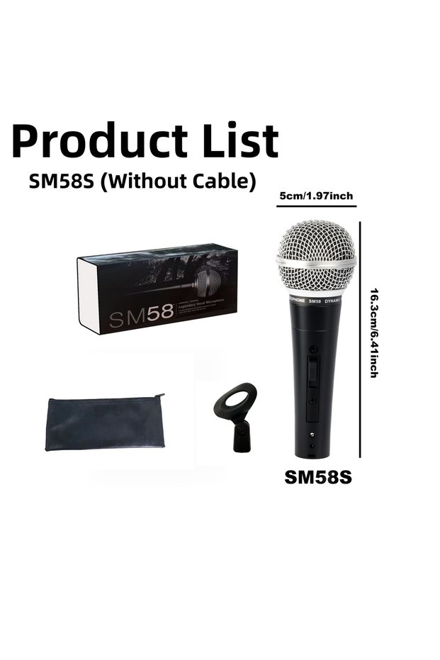 ميكروفون ديناميكي محمول باليد SM58S (بدون كابل) من Lokchonk، ميكروفون كارديويد للغناء والعروض المسرحية