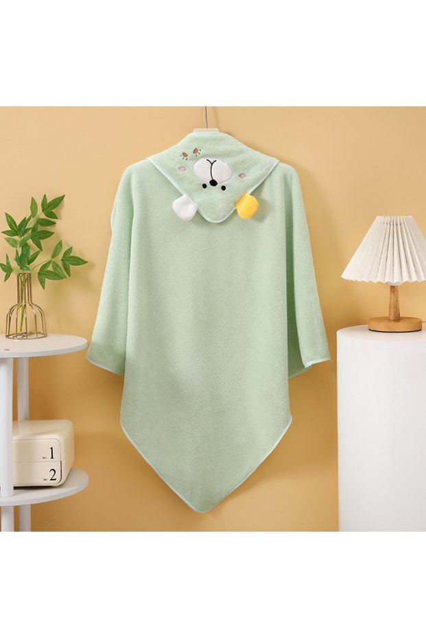 newborn Green Footed Bear New Coral Fleece Bath Towel for Infants and Children, Suitable for Use in