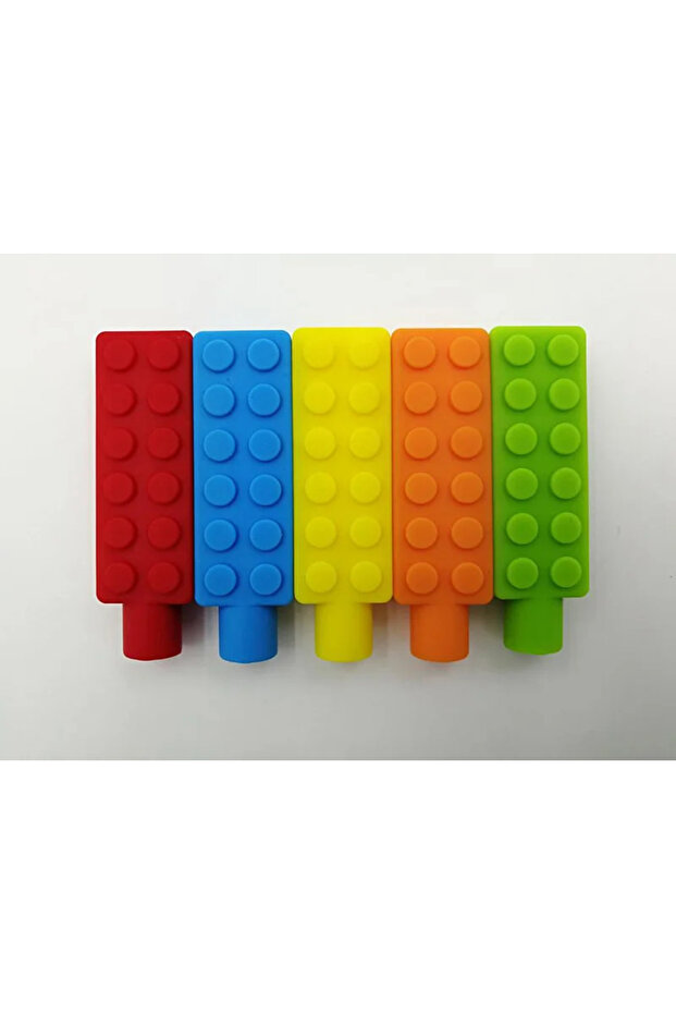 Brick 5PCS Silicone Pencil Topper Fun Silicone Baby Teether Pencil Cap Sensory Toy for Kids Children