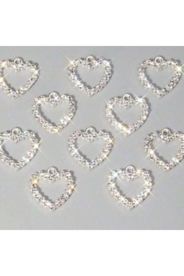 Silver 10pcs DIY Full Diamond Peach Heart Pendant Accessories