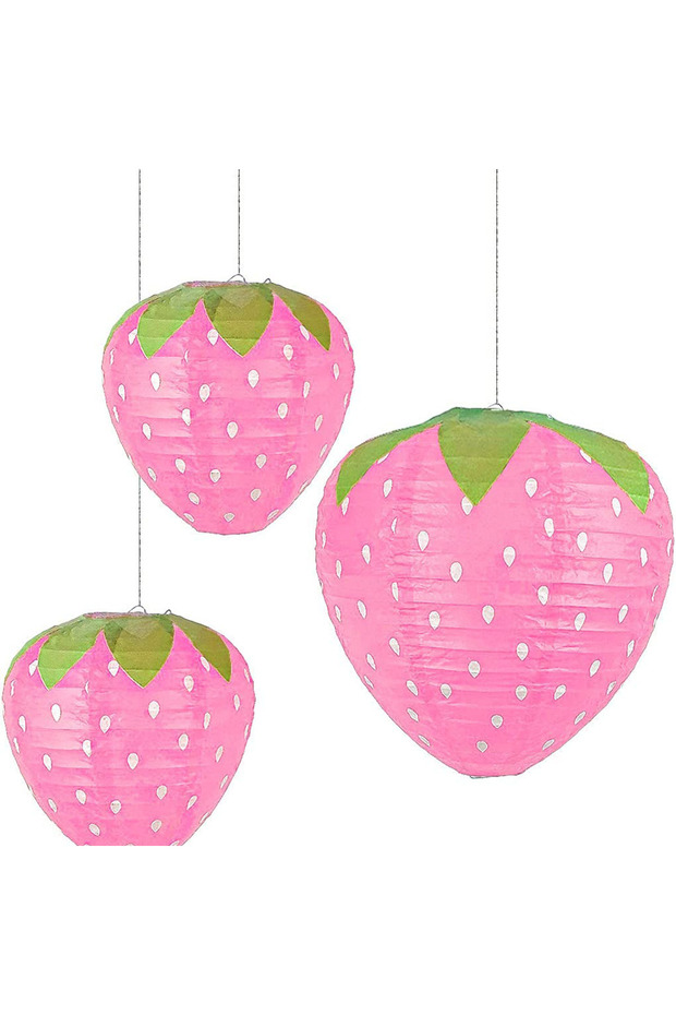 8inch Pink 3PCSX20CM Strawberry Paper Lanterns Ornament Very Refreshing and Cute for Fruit Theme Bir
