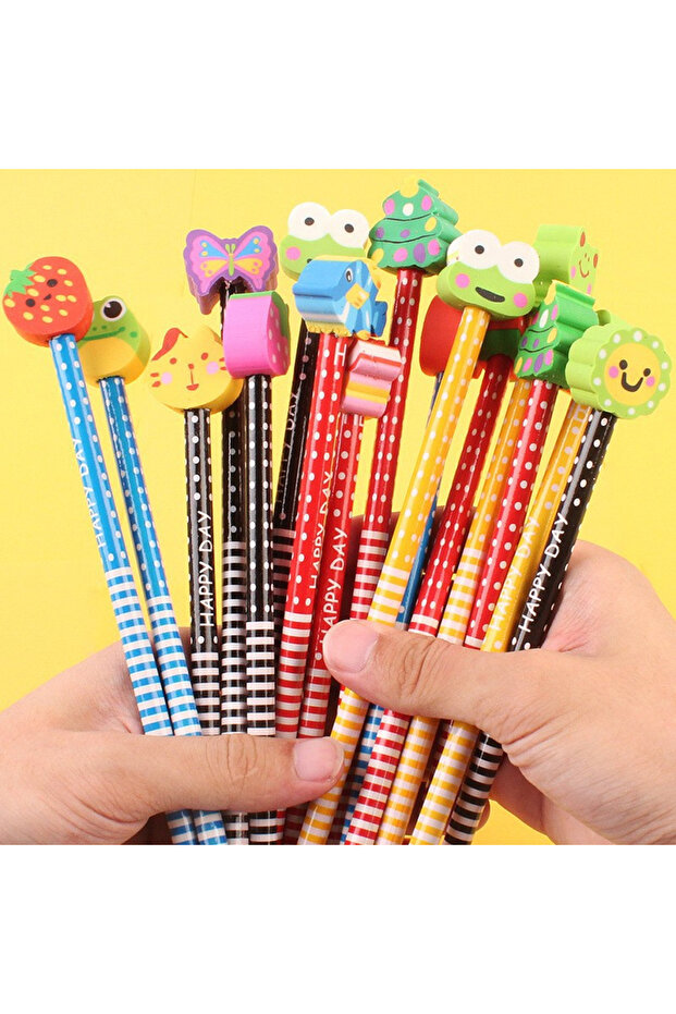 40pcs Randomly Cartoon Animals HB Pencil Wooden Pencil with Removable Eraser Cute Erasable Corrector