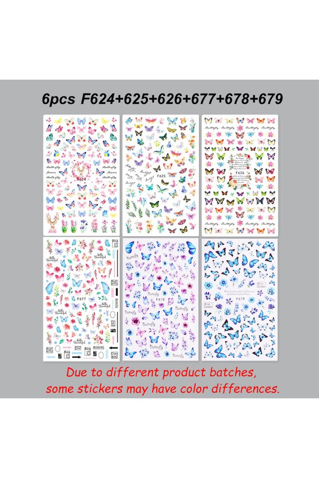F624-626 F677-679 6PCS 3D Blue Butterfly Nail Charms Sliders Colorful Spring Butterfly Design Sticke