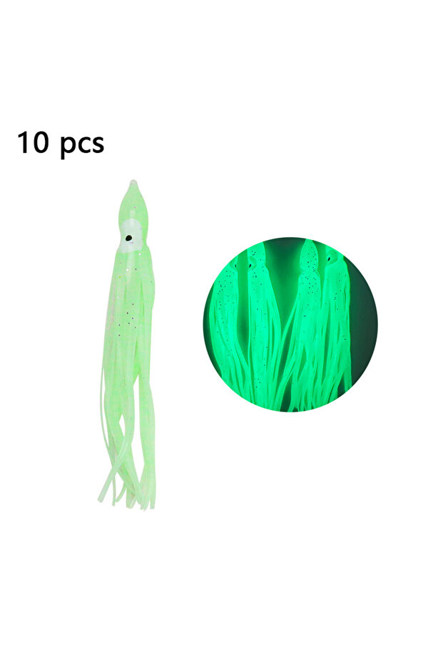 6cm green 10 Pcs Soft Luminous Octopus Skirts Lures Silicone Tuna Trolling Skirted Squid Jigging Sea
