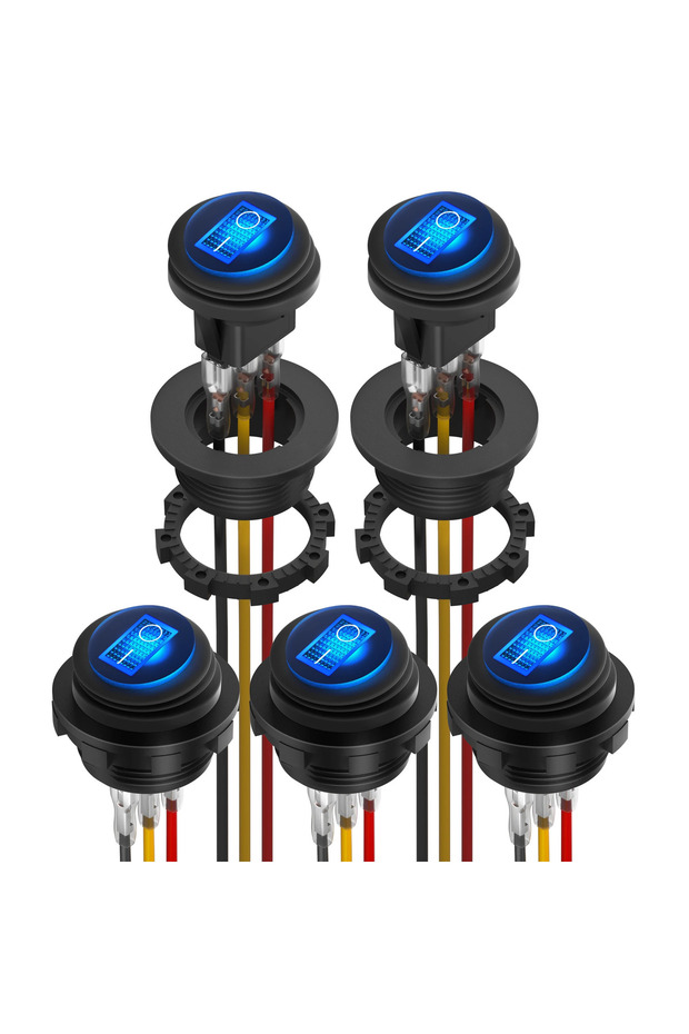 12V Blue LED 5PCS Waterproof Round Rocker Switch12V LED Toggle Switch Lighted ON Off SPST 3 Pin for