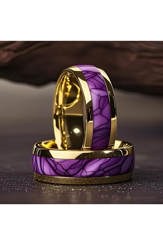 12 PURPLE Wholesale 8MM Fashion Purple Shell Inlay Stainless Steel Rings Unique Women Wedding Band J