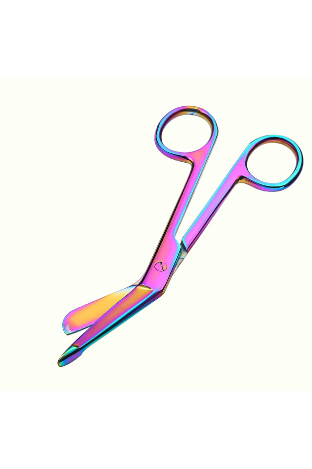1pc 10cm-14.9cm Rainbow 14cm Durable All-Steel Gauze Bandage Scissors Safety -Tip Plaster Scissors,