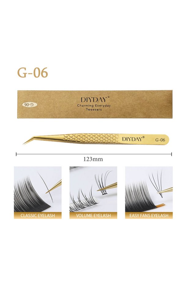 G-06 TWEEZERS DIYDAY Anti-slip Eyelash Extension Tweezers Stainless Steel Fiber Tip Lashe Tweezer Pr