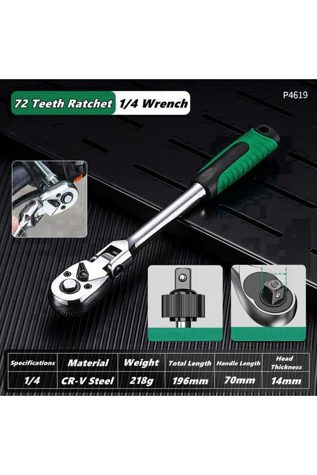 Type A Drive Socket Drive Standard Ratchet Wrench , 1/4,3/8,1/2 Inch Flexible 72-Tooth Extendable Te