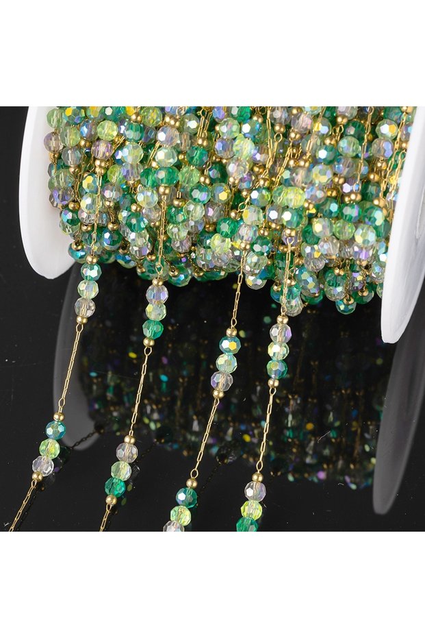 Green 1Meter Stainless Steel Colorful Crystal Beading Chain for DIY Handmade Necklaces Bracelets Je