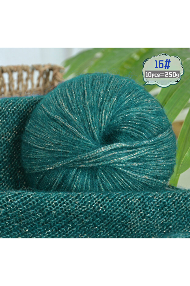16Cabrera Blue 250g Large Bag of Colorful Glittery Wool Mohair Yarn, DIY Materials for Hand Knitting