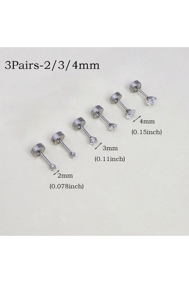 3Pairs Silvery 6Pairs Stainless Steel Flat Back Screw Studs Earrings For Women Men 4 Prong Tragus Sm