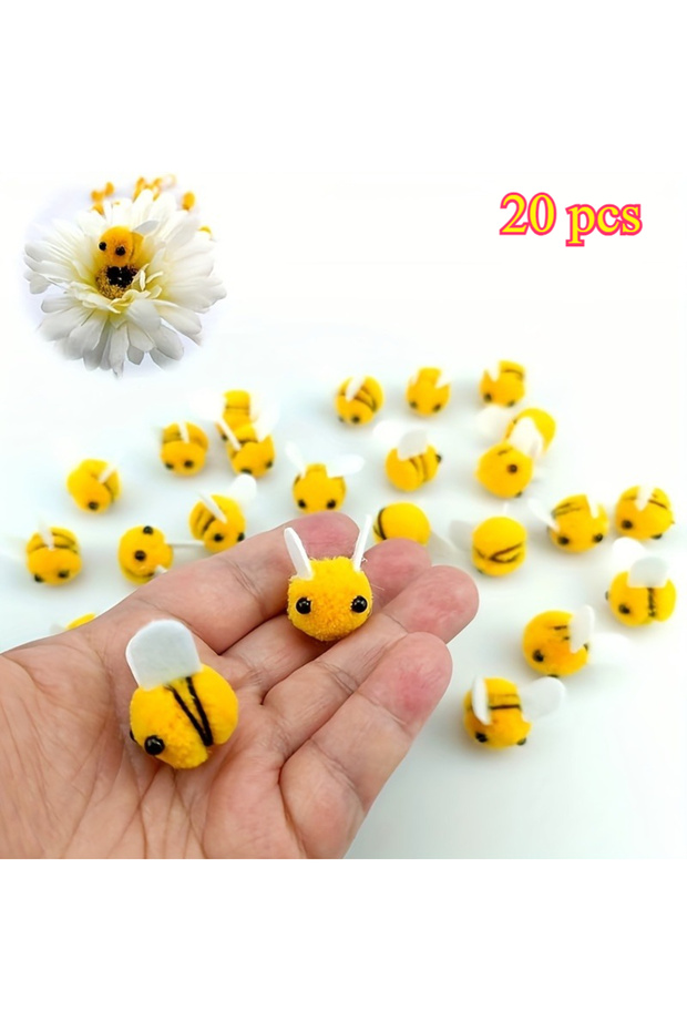 20pcs 20pcs Cute Mini Bee Pom Pom Decorations for Crafts, Party Favors, Flower Arrangements & DIY Pr