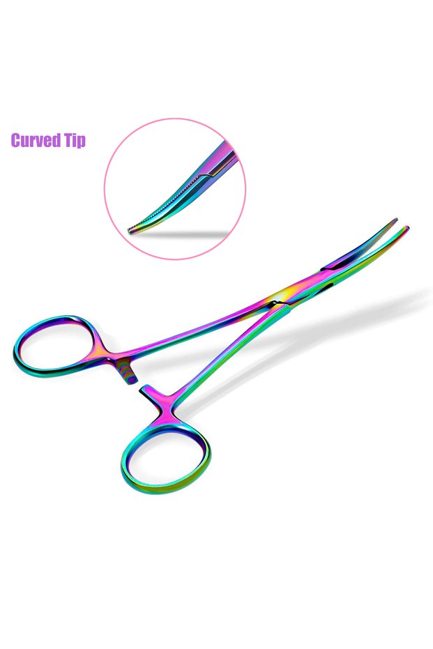 10cm-14.9cm Curved Tip Rainbow Titanium-Coated Suture Removal Scissors, Professional Laboratory Sewi