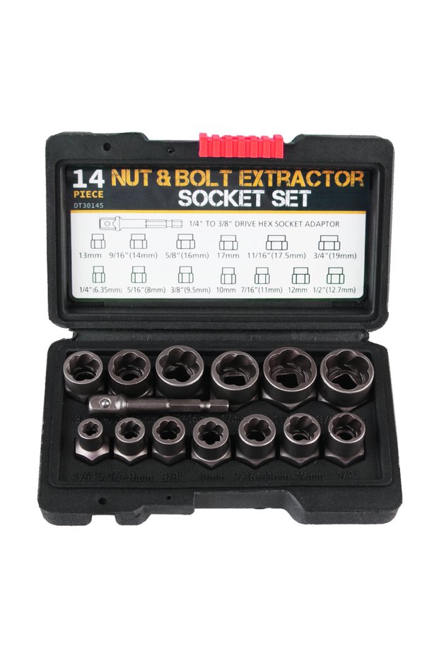 14pcs Car Tool Kit Hand Tools 6.35mm-19mm Damaged Screw Extractor 14pcs Bolt Nut Remover Socket Set