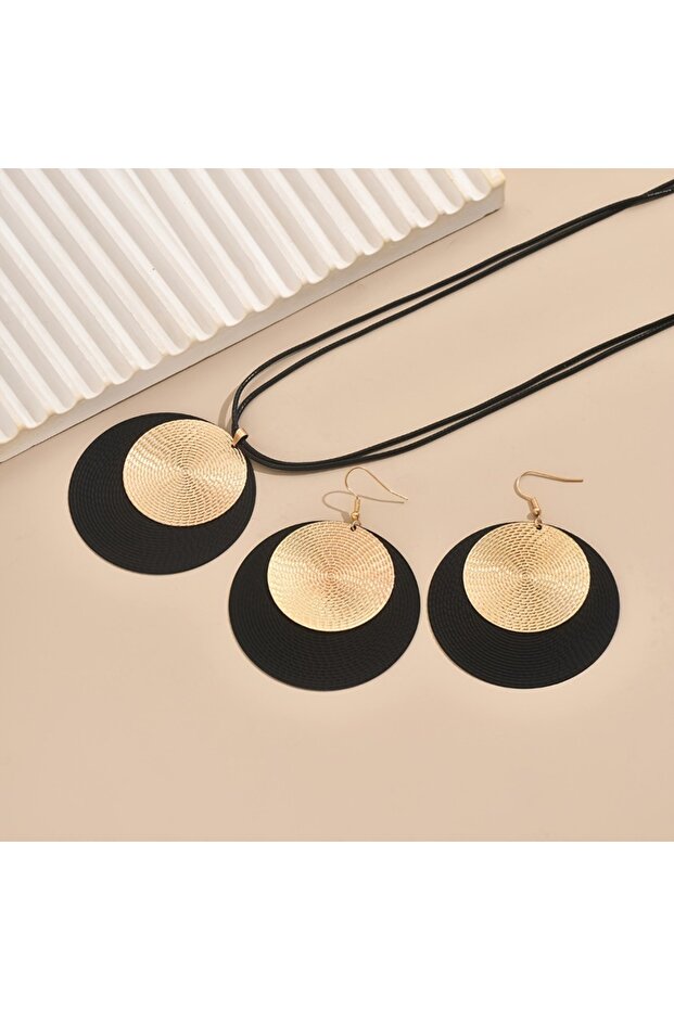 YF1265-1 3pc/set Large Round Earrings Collar Necklace Set for Women Exaggerated PU Rope Chains Metal