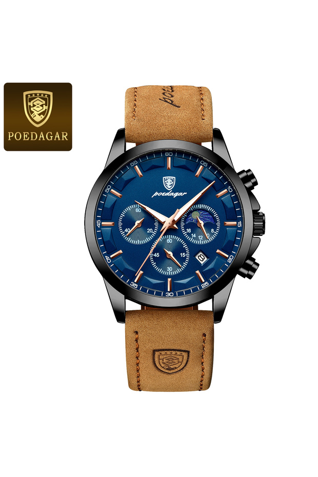 928 Black Blue POEDAGAR Luxury Stylish Male Wristwatch Waterproof Chronograph Luminous Date Man Watc