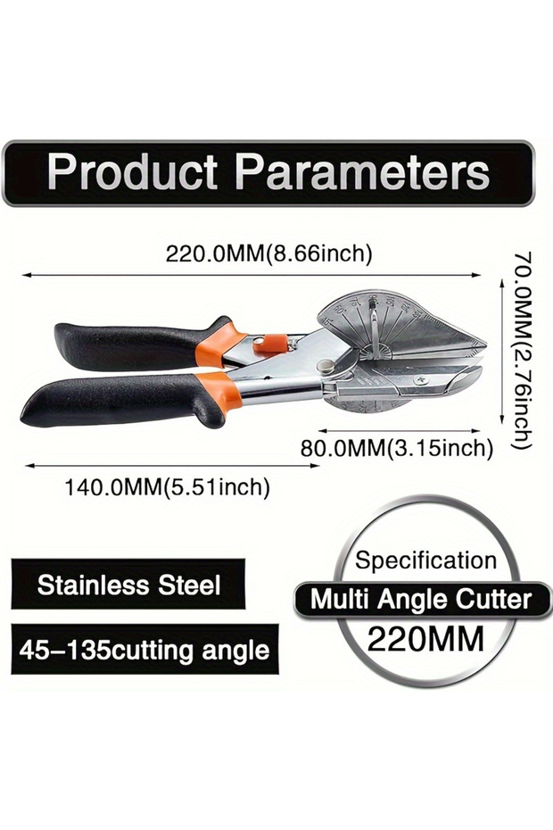 black 45-135 Degree Adjustable Miter Cutter – Multi-Angle Scissors for Plastic, PVC, Molding Trim, a