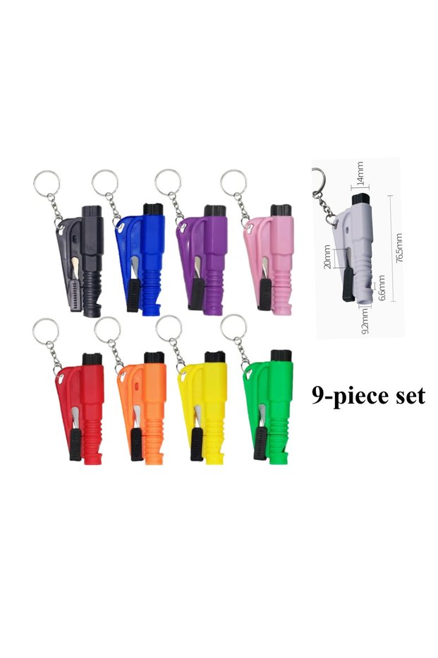 9-piece set-1 1pc Mini Safety Hammer Keychain Escape Car Life-saving Escape Hammer Window Broken Eme