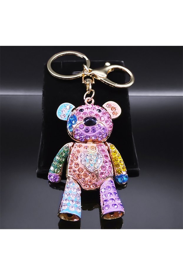 A Fen GD Cute Sweet Colorful Full Crystal Big Bear Key Chain Alloy Rhinestone Fashion Bag Accessorie