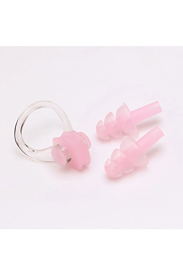 pink 1set Waterproof Silicone Swimming Earplugs Nose Clip Plugs,Ear & Nose Protector Swimming Sets