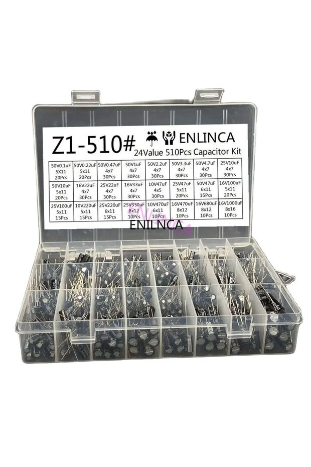 510Pcs/lot 0.1UF-1000UF 24Values Aluminum Electrolytic Capacitors 16-50V mix Electrolytic capacitor